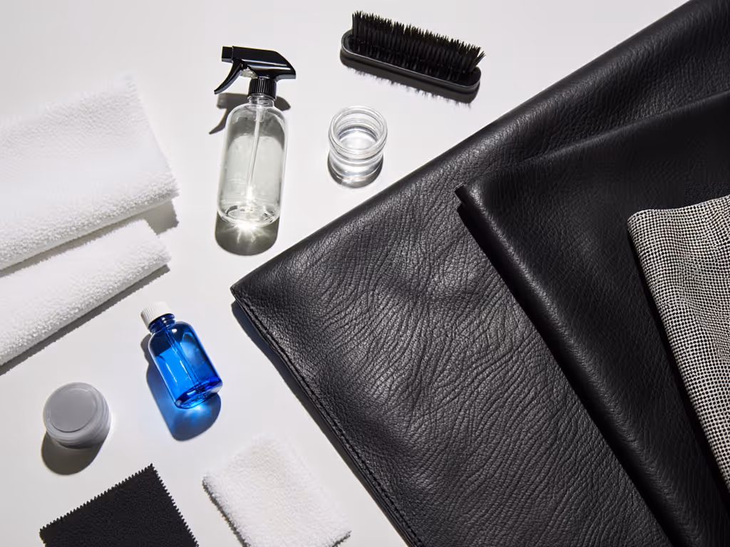 comparison_of_gaming_chair_materials_showing_pu_leather_texture_and_cleaning_tools